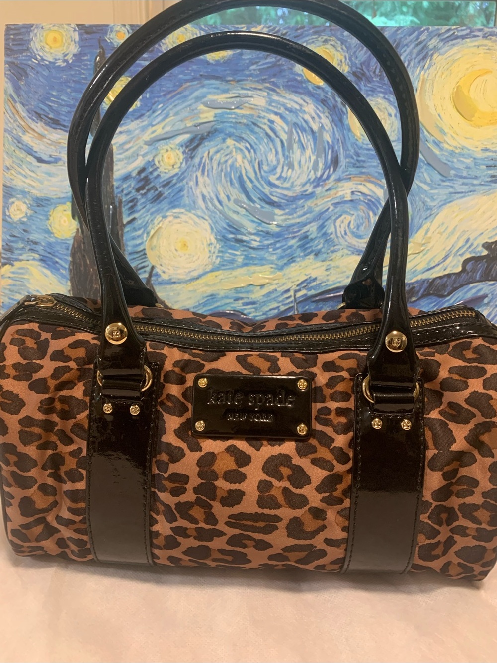 kate spade Brown and Black Leopard-Print Barrel Satchel